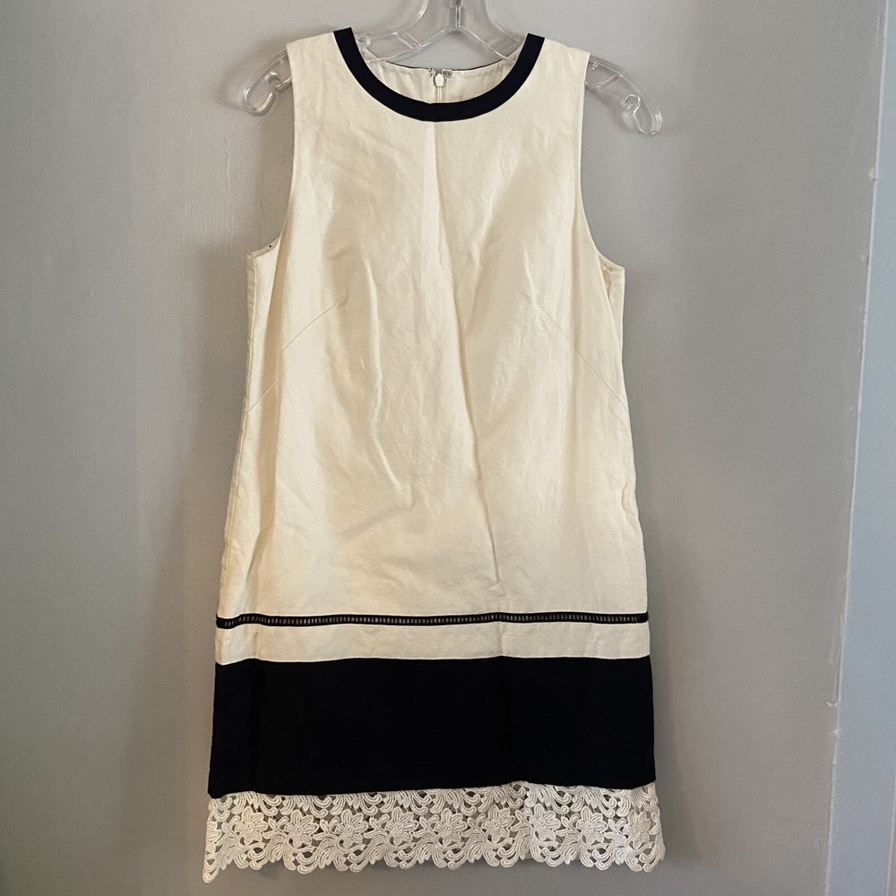 ANN TAYLOR LOFT Sleeveless Eyelet Embroider Off White Linen Cotton Shift Dress 2